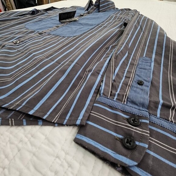 English Laundry Blaque Label Shirt Men's Large Black Blue Stripes NWT Arrogant - Picture 2 of 16